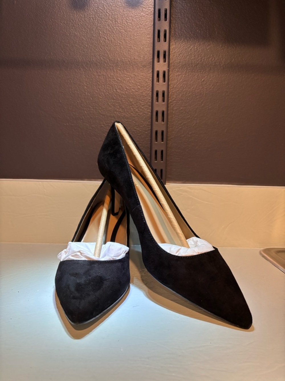 Ann Taylor Black Suede Pointed-Toe Pumps